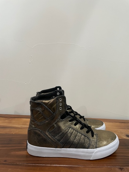 Supra Shiny Gold Punk Rock Biker High Top Boots Metallic Leather Lace Size 6 main image 8